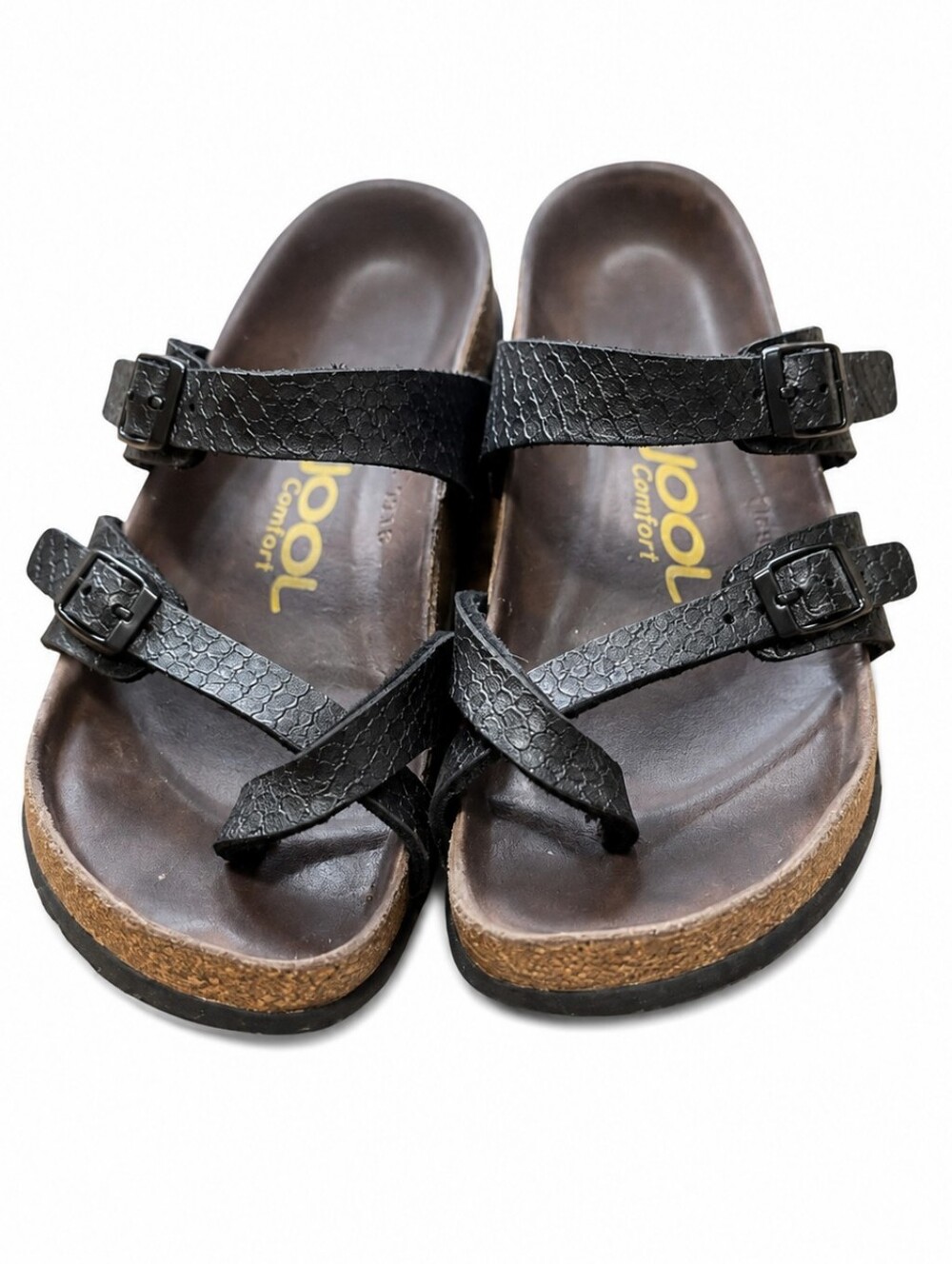Jool Comfort Womenโs Size 7 Black Thong Sandals Adjustable Buckle Slides